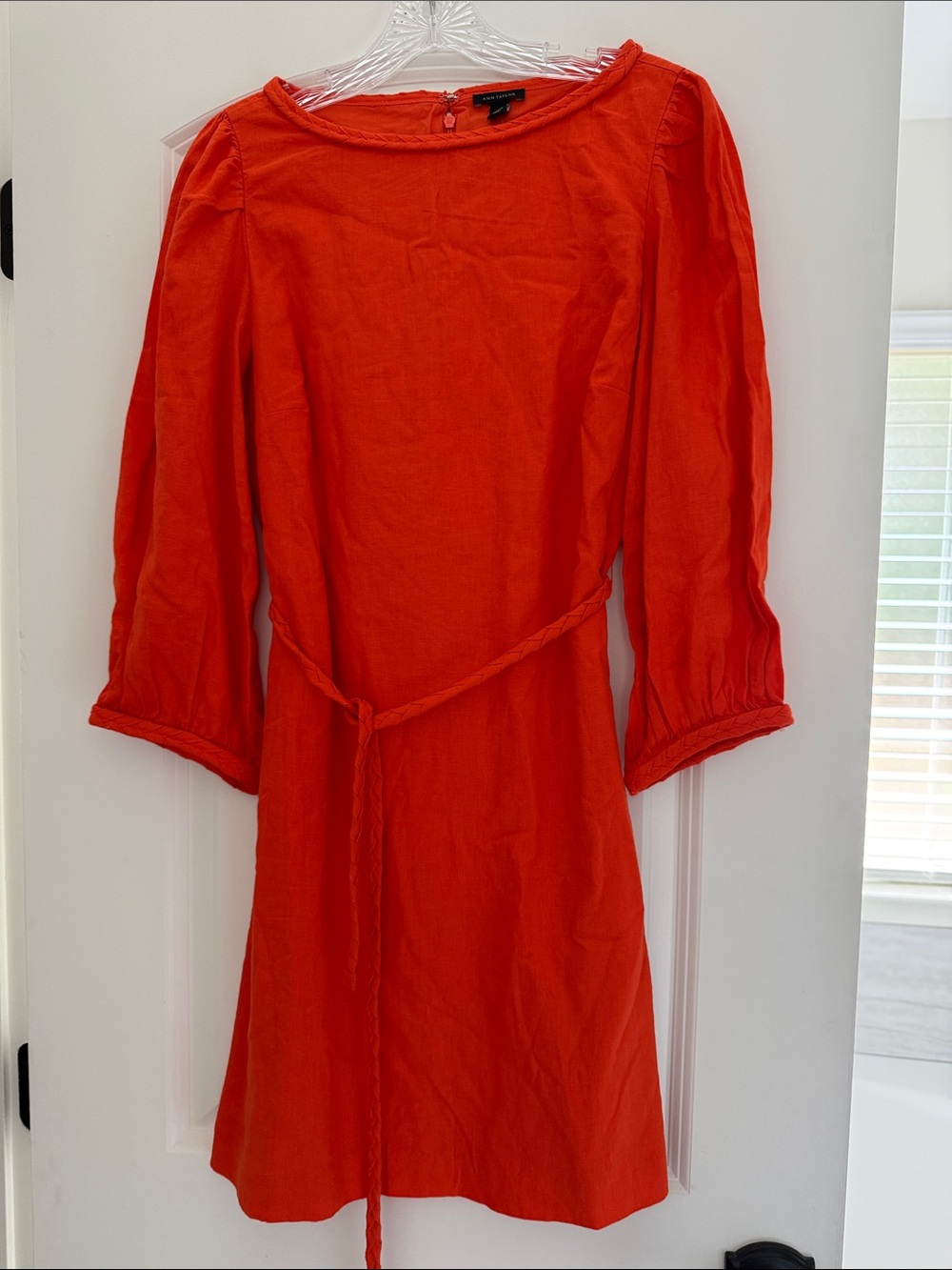 Ann Taylor Orange Braided-Waist Shift Dress